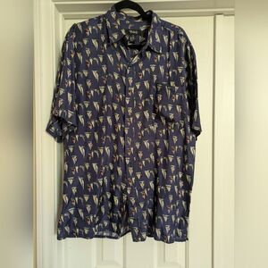 Volare Vintage 💯 Silk Sailboat Nautical Print Short Sleeve Button Down Shirt